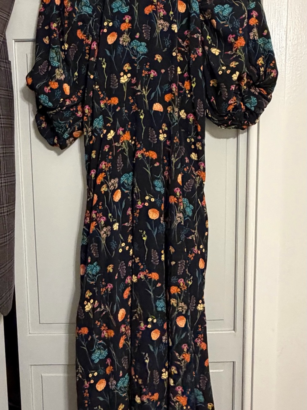 a new day Black Floral Midi Dress with Puff Sleeves